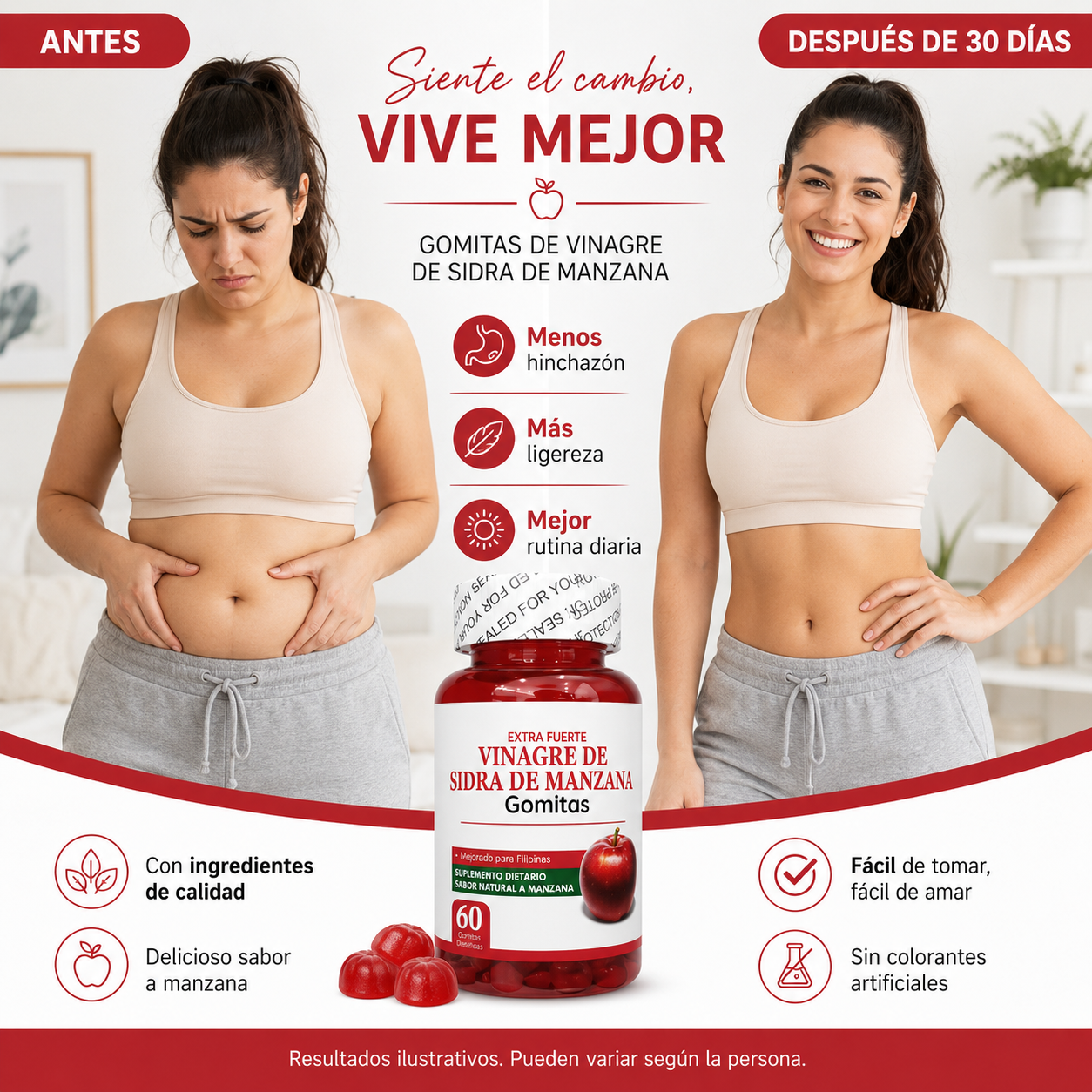 Gummies de Vinagre de Manzana para Digestión y Adelgazamiento – Gomitas Keto Detox 60 Unidades