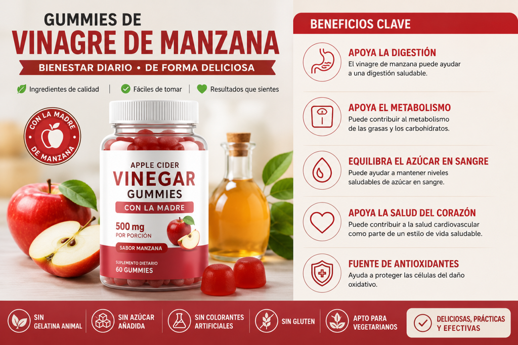 Gummies de Vinagre de Manzana para Digestión y Adelgazamiento – Gomitas Keto Detox 60 Unidades
