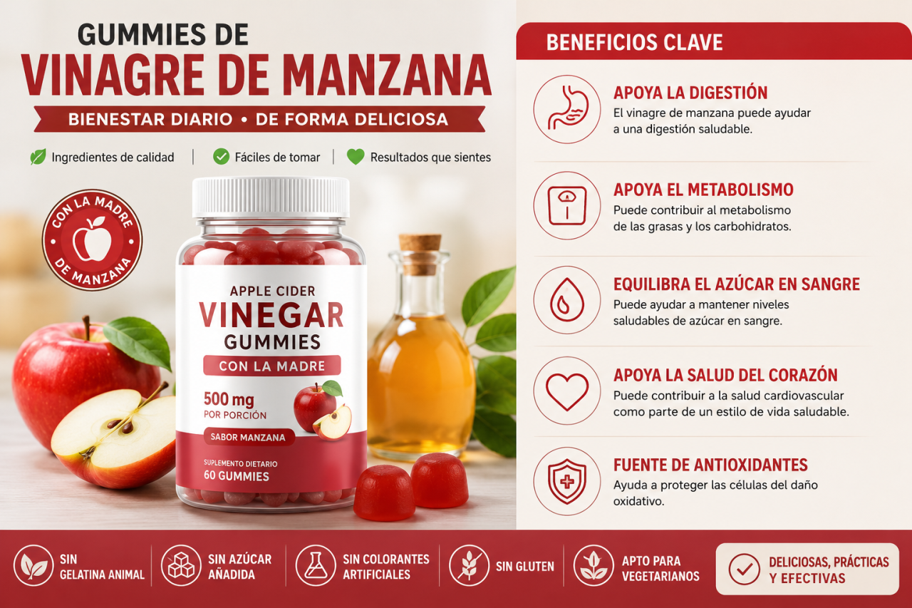 Gummies de Vinagre de Manzana para Digestión y Adelgazamiento – Gomitas Keto Detox 60 Unidades
